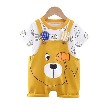  Yeni Yaz Bebek Kız Giysileri çocuk kıyafetleri Çocuk Boys kısa kollu tişört Tulum 2 adet / takım Bebek Kostüm Yürümeye Başlayan Eşofman