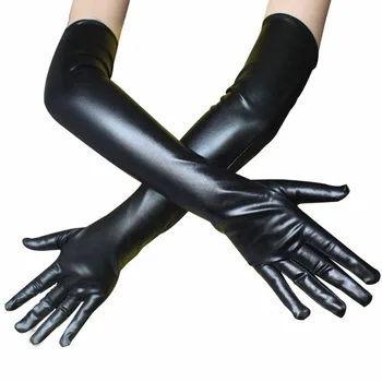  Seksi Unisex erkek kadın Faux deri uzun eldiven ıslak bak lateks parti kulübü kostümleri dayağı Opera eldiven aksesuar