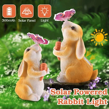  Su geçirmez tavşan güneş ışığı süsler güneş bahçe tavşan ışıkları açık heykelleri reçine gece lambası tavşan heykel Yard Pati