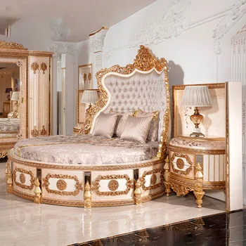  masif ahşap yuvarlak yatak Fransız büyük aile oyma yatak ana yatak odası prenses çift kişilik düğün yatağı mobilya özelleştirmek