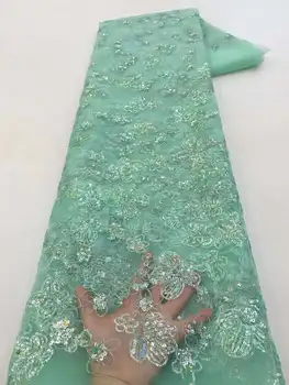  Moda Zarif Fransız Nakış Boncuklu Dantel Kumaş Afrika Nijeryalı Sequins Kumaş düğün elbisesi XZ