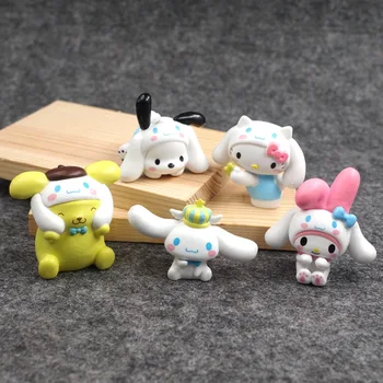  5 Adet / takım Anime Figürü Kitty Kedi Kuromi Cinnamoroll Ponpon Purin Benim Melody Masaüstü Süsler Oyuncak