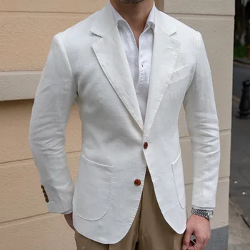  Keten Erkekler İtalyan Blazer Erkekler Lüks Şık Blazer Hombre Chaqueta Hombre Düğün Damat Resmi Sosyal Kulüp Kıyafetleri Ceket