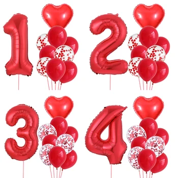  10 adet Kırmızı Kalp Numarası Balon Konfeti Lateks Helyum Balon Düğün Dekor Sevgililer Günü Hediyesi Kız 1-9 Yıl Doğum Günü Partisi Kaynağı