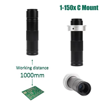  150x Sanayi Video Mikroskop Kamera C Dağı Lens 150 Büyütme Ayarlanabilir HDMI VGA Kamera İçin Maksimum Çalışma Mesafesi 1000mm