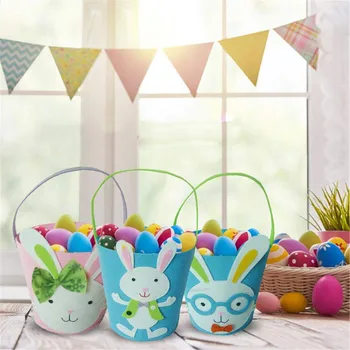  Paskalya tavşanı Bez Sepet Çanta Şeker Yumurta Kova Çocuklar için yeniden kullanılabilir alışveriş çantası Tavşan Tote Yumurta Avı Çantası Yumurta Oyuncak Parti Favor