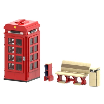  BuildMoc Uyumlu 10258 Yapı Taşları Klasik telefon kulübesi Londra Kırmızı Telefon Kulübesi Otobüs Çağrı Kabini Tuğla Oyuncaklar Çocuklar için Hediye