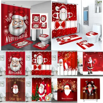  Kırmızı Merry Christmas Duş Perdesi 3D Santa Noel Su Geçirmez Polyester banyo perdesi Ev Yeni Yıl Yatak Odası Karikatür Perdeler