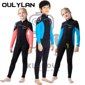  Oulylan Çocuklar Neopren Mayo Kızlar Sörf dalgıç kıyafeti Çocuk Sualtı Wetsuit Erkek Mayo Mayo İki Adet