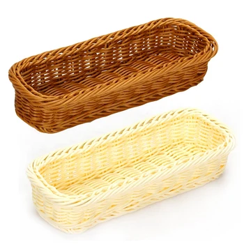  2 Adet Kare Rattan Ekmek Sepeti,Meyve/Gıda/Çatal Kaşık Bıçak Depolama,Restoran Düğün Masa Dekorasyon İçin