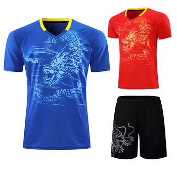  2021 ÇİN Ejderha Takımı masa tenisi gömlek + şort Erkekler / Kadınlar, ping pong gömlek, Hızlı Kuru masa tenisi elbise Gömlek ve şort