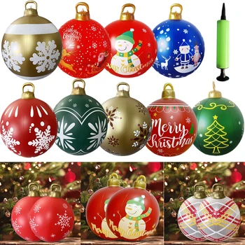  60 cm Açık Noel Şişme Dekore Top PVC Dev Büyük Büyük Topları Noel Ağacı Süslemeleri Oyuncak Top ile pompa