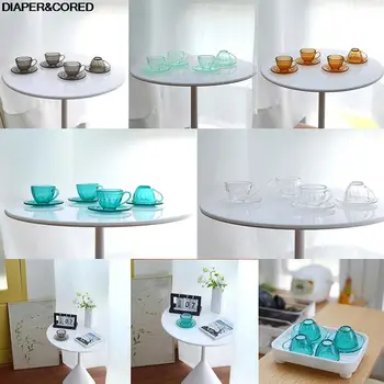  1 Takım 1: 12 Evcilik Minyatür Renkli çay seti Çay Fincanı Tabağı Modeli Mobilya Dekor Oyuncak Bebek Evi Aksesuarları
