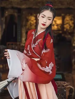  Hanfu Çin Tarzı Kadın Çin Geleneksel Sahne Dans Elbise Kadın Peri Cosplay Kostüm Hanfu Kırmızı Cadılar Bayramı Giyim