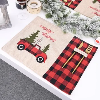  Noel ev dekorasyonu Kırmızı Siyah Onay Masa Mat Karikatür Masa Örtüsü Masa Mat Ev Masa Elbise Bıçak ve Çatal Mat