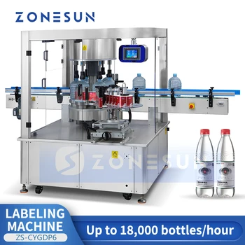  ZONESUN Otomatik Yuvarlak Silindirik Şişeler Etiketleme Makinesi ZS-CYGDP6 Kendinden Yapışkanlı Etiketler Maden Suyu İçecek Paketleme