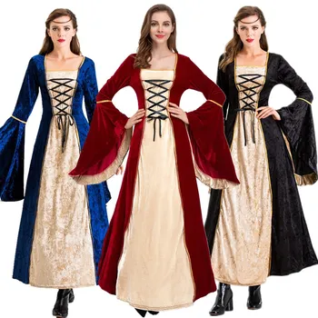  Kadın Lüks Kadife Orta Yüzyıl Victoria Giyim Elbiseler Victoria Cosplay Vintage Elbiseler Fantezi Maxi Elbiseler