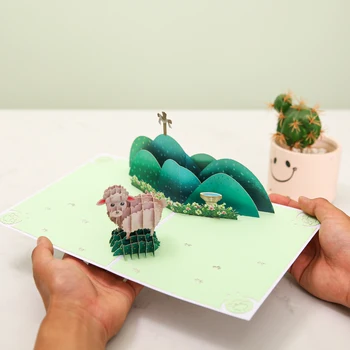  3D Koyun Pop Up Kart Vaftiz Hediye Çocuklar için Erkek Kız Tebrik Kartları