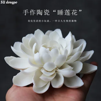  Çin Lotus Kokulu Ekleme Tabanı El Yapımı Seramik Beyaz / pembe Çay Pet Zen Küçük Süsler Zarif Ev Dekor El Sanatları
