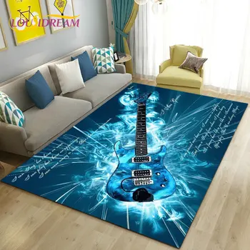  Klasik Elektro Gitar Müzik Alan Kilim Büyük, Halı Kilim Oturma Odası Yatak Odası Kanepe Paspas Dekorasyon, kaymaz Zemin Mat 3D