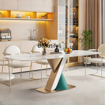  Yemek masası Taş Plaka Mermer Dikdörtgen yemek masası Kombinasyonu Modern Basit Ev mermer yemek masası mobilya