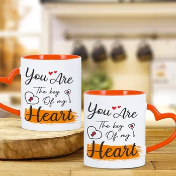  2 adet / takım Çift Kahve Kupa Kalbimin anahtarısın Çiftler için Kahve Kupaları Kız Arkadaşı için Eşi Koca sevgililer Günü Hediyesi