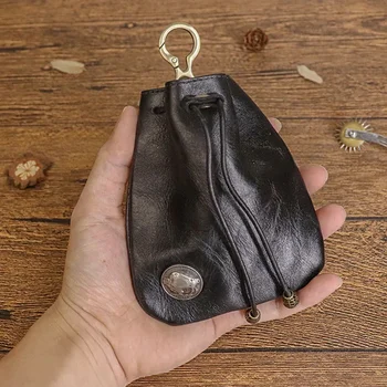  Basit üst katman dana sebze tabaklanmış deri retro kadın poşet mini anahtar çanta kart sıfır cüzdan depolama