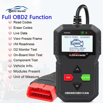  KONNWEI KW590 OBD2 Araç Teşhis Aracı Kod Okuyucu Otomatik Tarayıcı Desteği Çok Markalar Arabalar Tam OBD 2 Fonksiyonları Tarayıcı Araçları