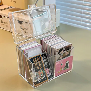  Kapaklı Oyun kart düzenleyici 2 Bölmeli Akrilik Şeffaf kart tutucu Kartpostallar Durumda Boş saklama kutusu 12x10. 5cm