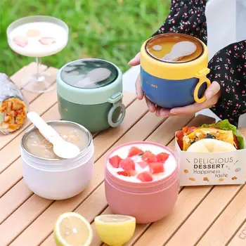  Taşınabilir Paslanmaz çelik Çorba bardağı öğle yemeği yemek kabı Sevimli Şekli Vakum Şişeler termos kupa mikrodalga ısıtma kaşık
