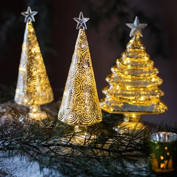  Parlayan Cam Yılbaşı Ağacı Ev Masaüstü Dekorasyon Gece Lambası Parti Merkezi Sergi Süslemeleri Noel Cam Süsler