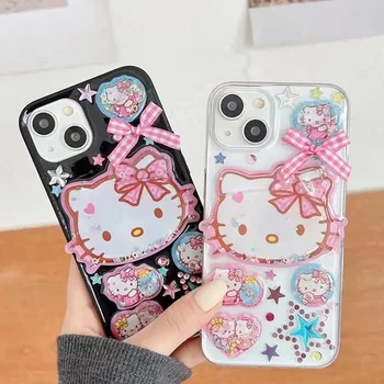  kawaii Hello Kitty telefon kılıfları iPhone 15 14 PromaX artı 13 12 Mini Düşme önleme 11 X XS XR Yumuşak yapıştırıcı 8 7 Artı