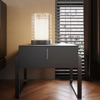  Italyan başucu masa modern katı ahşap deri depolama dolabı ışık lüks ıns tarzı yatak odası yüksek ayak depolama dolabı