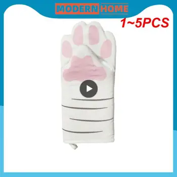 1 ~ 5 ADET kaymaz Mutfak Eldivenleri Karikatür Kedi Pençeleri Fırın Eldiveni Uzun Pamuklu Pişirme Yalıtım Eldivenleri Mikrodalga İsıya Dayanıklı