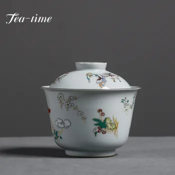  150ml Kelebek Beyaz Altın Çizim Gaiwan Antika El Kavrama Kase Çay Kasesi Ev Çay Yapma Kapak Kase Çay Seti Zanaat