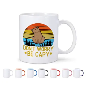  Kapibara Komik Kahve Kupa Endişelenmeyin Kapibara Çayı Süt Kupa Bardak Kapibara Sevgilisi Seramik Kupa Hediye Arkadaşlar İçin İş Arkadaşları 11Oz
