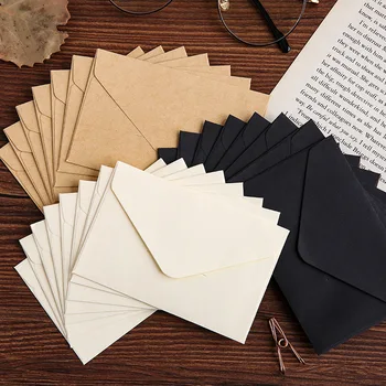  Klasik Beyaz Siyah Kraft Boş Mini Kağıt pencere zarfları düğün Davetiyesi Zarf Hediye Zarf hediye çantası
