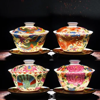  2024 Çin Ejderha Yılı Çay Fincanı Emaye Renk Gaiwai Phoenix Tavuskuşu Çiçek Renkli Kemik çin çayı Kasesi Festivali Hediye