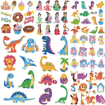  Elmas boyalı yarı mamul DIY çocuk eğlenceli oyuncaklar, 5D elmas boyalı çeşitli prenses kız karikatür hayvan çıkartmaları