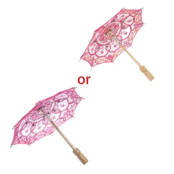  Dantel Şemsiye Şemsiye Vintage Düğün Gelin Şemsiye Ahşap Saplı 5 Renkler Dekorasyon Fotoğraf Bayan