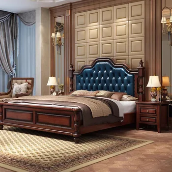  Kenarları Yatak Odası Yatak Avrupa Ahşap Tarzı Çekmeceli king-size yatak Yatak Yatak Kız Deri Taban De Cama Evlilik Ev Mobilyaları