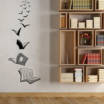  Vinil Duvar Çıkartmaları Açık Kitap Okuma Okul Kütüphanesi Sınıf Çalışma Odası Ev duvar süsü Duvar Sticker Ev Dekorasyon