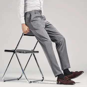  Ilkbahar Sonbahar erkek Streç Slim Fit İş Rahat Ofis Takım Elbise Pantolon Klasik Moda Düz Renk Düz Pantolon Erkek D43
