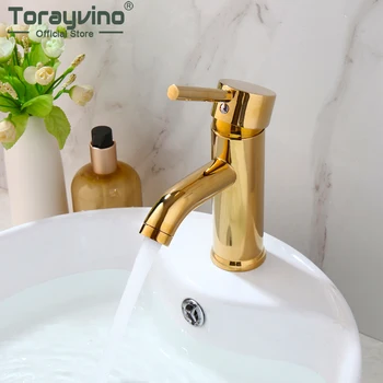 Torayvino Lüks Altın Cilalı Banyo Musluk Havzası Lavabo Güverte Üstü Tek Tutun Tek Kolu Sıcak Soğuk Pretty Mikser Su Dokunun