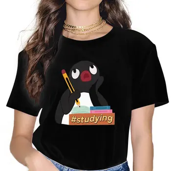  Pingu Penguen Anime Eğitim T Shirt Grunge kadın Tees Yaz Harajuku O-Boyun Polyester TShirt