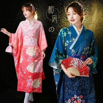  2024 Japon Ulusal Geleneksel Kimono Pembe Mavi Kız Kişilik Kadın Giyim Benzersiz Elbiseler Seti Japon kimono