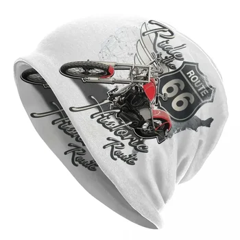  ABD 66 Biker Skullies Beanies Caps Hip Hop Kış Sıcak Kadın Erkek örgü şapkalar Yetişkin Rota 66 Amerika Karayolu Motosiklet Kaput Şapka