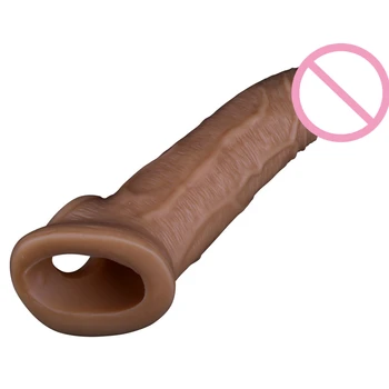  20cm Yumuşak Sıvı Silikon Kullanımlık Penis Kollu uzatıcı prezervatif Gerçekçi Erkek Horoz büyük Yapay Penis Adam Büyütme Zaman Gecikmesi