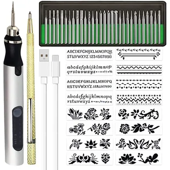  Şarj edilebilir Akülü Mini Gravür Kalem DIY Gravür Aracı Kiti için Metal Cam Seramik Plastik Ahşap Takı Şablonlar B