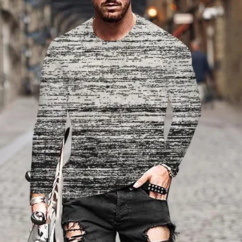  Uzun 3D Baskı Yuvarlak Bluz Moda erkek tişört Boyun Rahat Kollu Üstleri erkek bluz gömlek Retro Tarzı